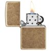 Otvoren upaljač: ZIPPO Antique Brass 201FB – otvoren poklopac sa vidljivim mehanizmom