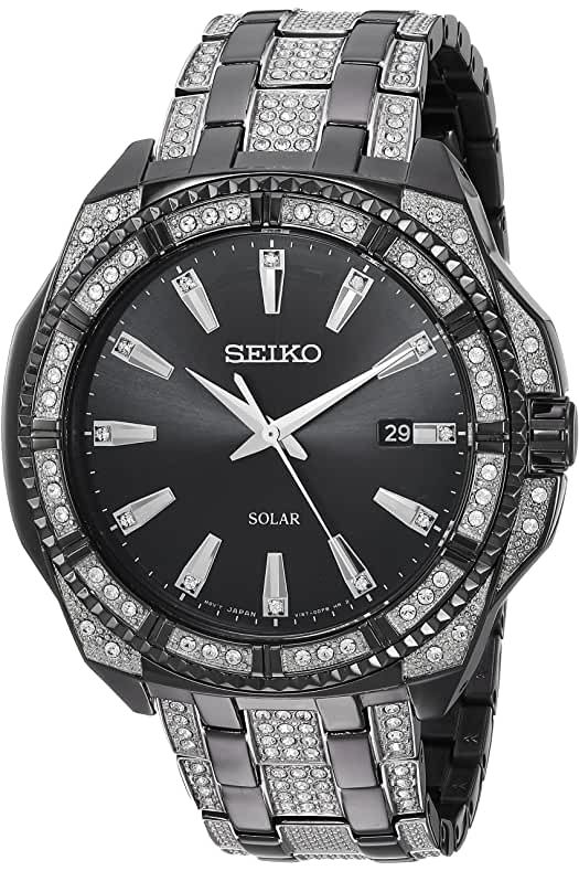 muski sat sa kristalima Seiko crni