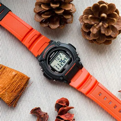 Pogled odozgore na Casio W-219H-4AVEF sa 46mm kućištem i klasičnom kopčom.Ambijentalna slika