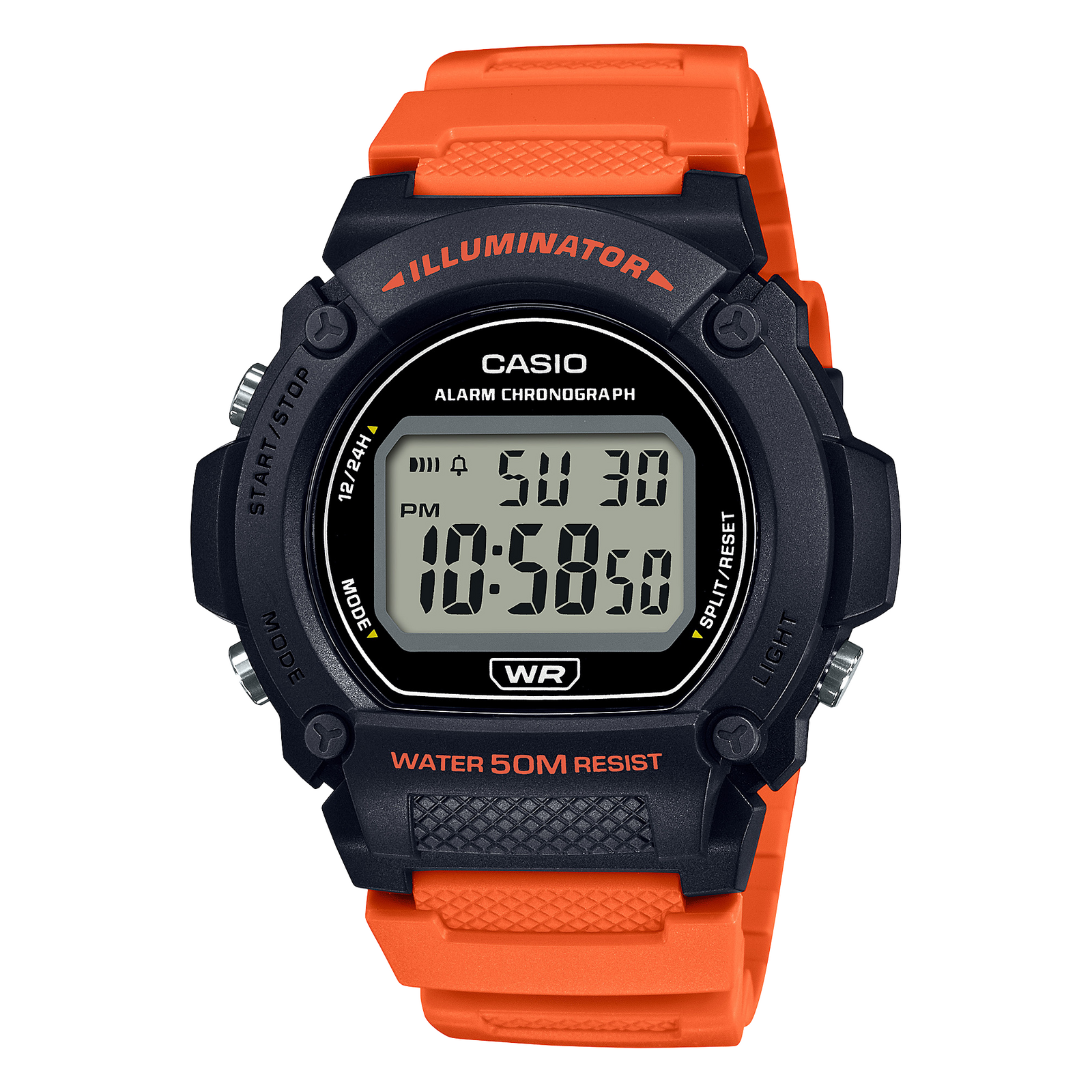 Casio W-219H-4AVEF unisex digitalni ručni sat sa narandžastom gumenom narukvicom