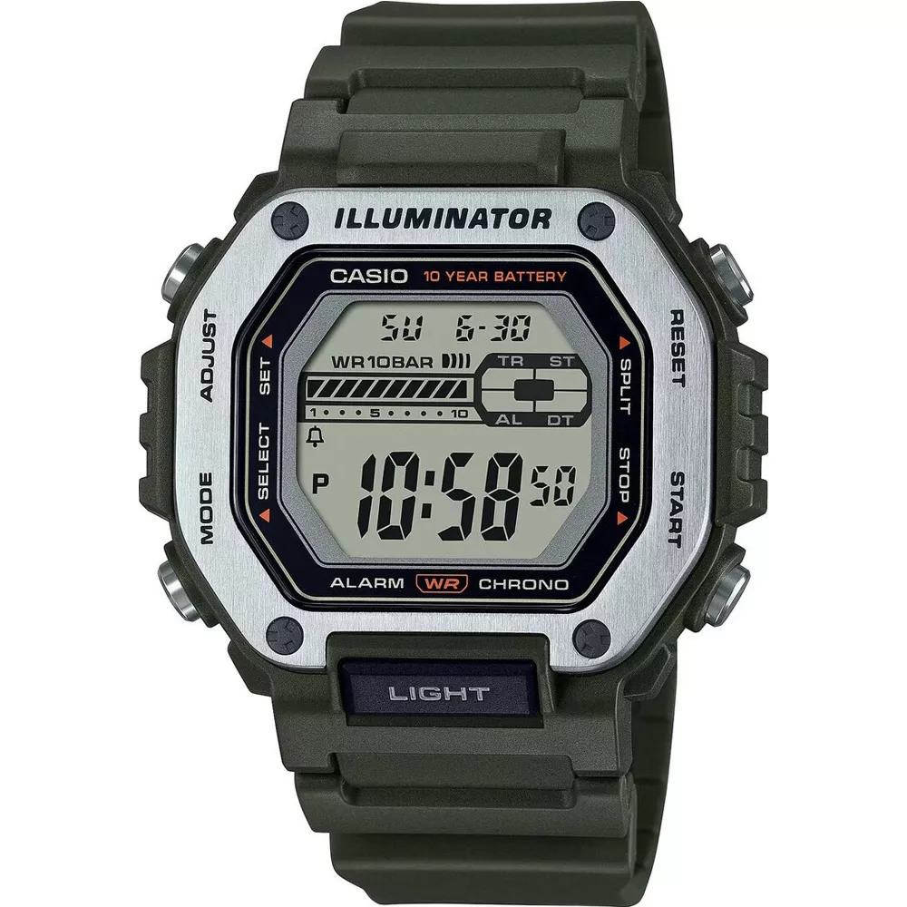 Casio MWD-110H-3AVEF digitalni sportski ručni sat sa zelenim kućištem i narukvicom.