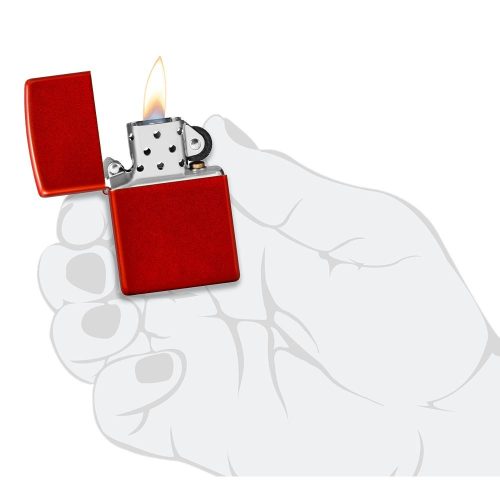 ZIPPO crveni metalik upaljač model 49475 dizajn slika u ruci