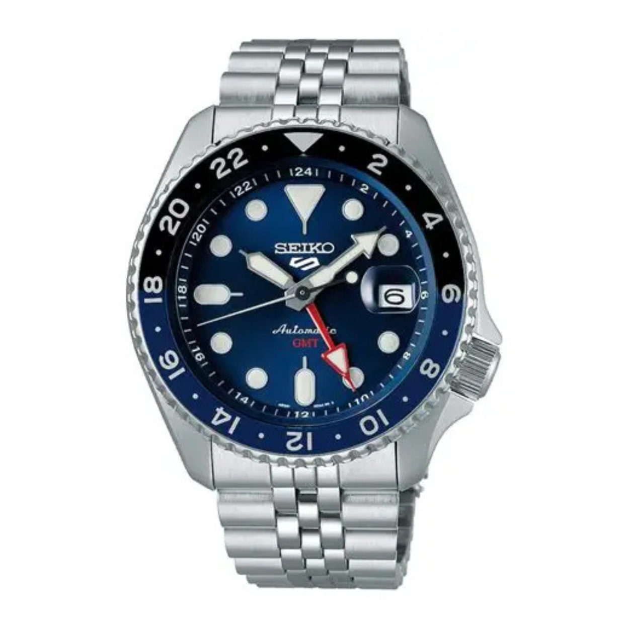 SEIKO 5 Sports SSK003K1 Automatic GMT muški sat sa teget-crnim brojčanikom i srebrnom čeličnom narukvicom