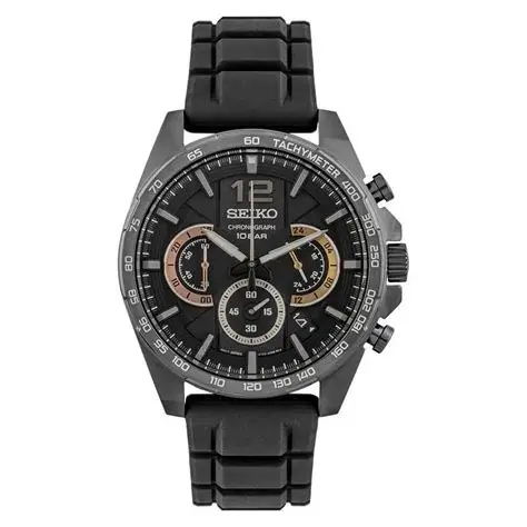 SEIKO Chronograph SSB349P1 muški hronograf sa crnim brojčanikom i silikonskom narukvicom, sliak sa duzom narukvicom