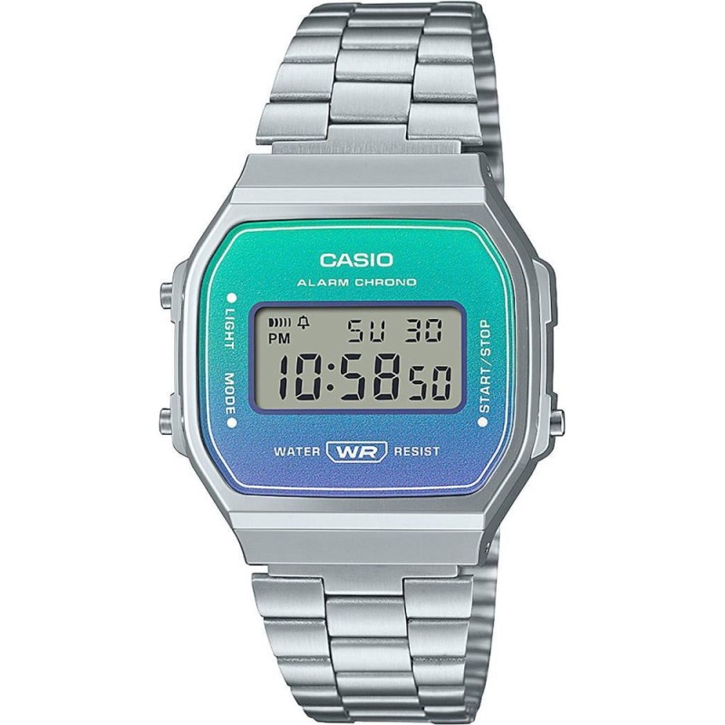 CASIO A168WER-2AEF unisex ručni sat sa srebrnim kućištem, digitalnim LCD ekranom i čeličnom narukvicom