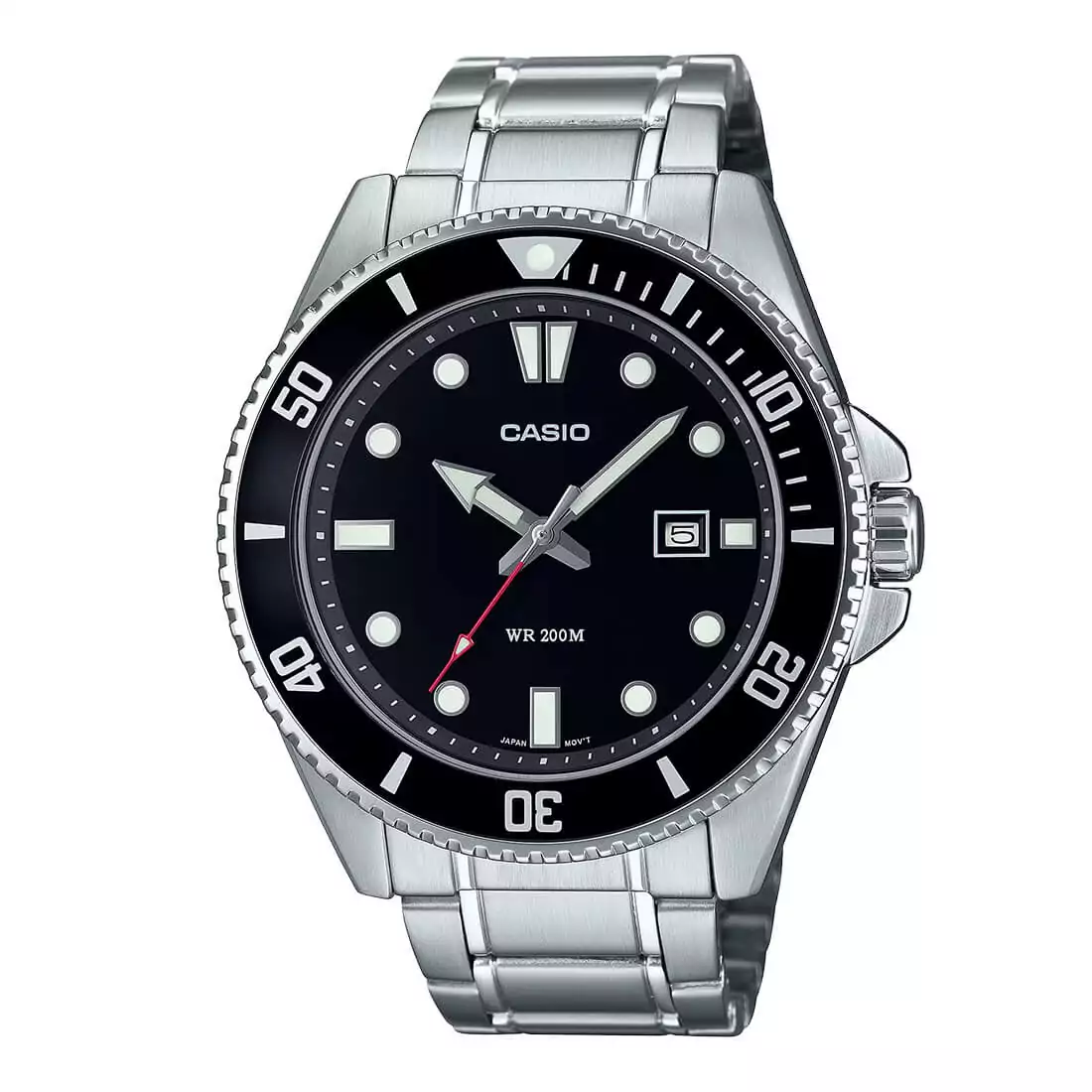 Casio MDV-107D-1A1VEF muški ručni sat sa crnim brojčanikom, srebrnim kućištem i rotirajućom koronkom