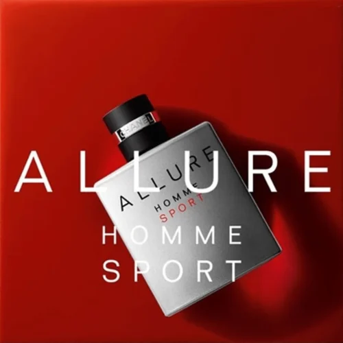 Chanel Allure Homme Sport EDT muski parfem bocica na crvenoj pozadini