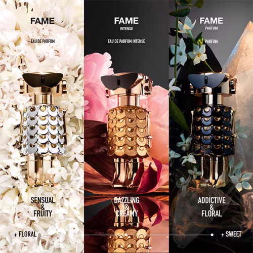 Paco Rabanne Fame versions EDP parfem bočica – luksuzni ženski miris i mirisne note sva 3 parfema