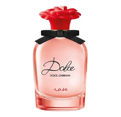 Bočica Dolce & Gabbana Dolce Rose EDP parfema u roze nijansi sa crvenim cvetnim čepom