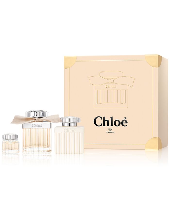 Chloé poklon set sa 100 ml EDP, 5 ml mini parfemom i 100 ml balzamom za telo u elegantnom poklon pakovanju.