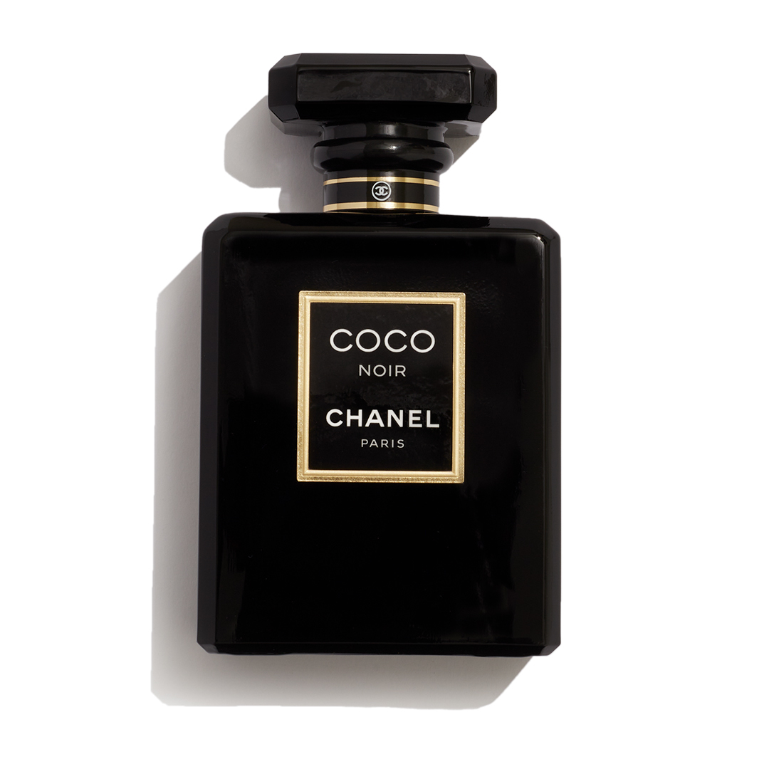 Bočica parfema Chanel Coco Noir EDP u crnom elegantnom dizajnu sa zlatnim Chanel detaljima.