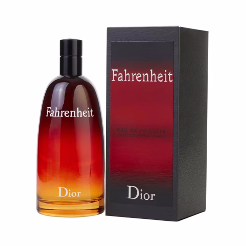 Pakovanje Dior Fahrenheit parfema u tamnim i elegantnim tonovima.