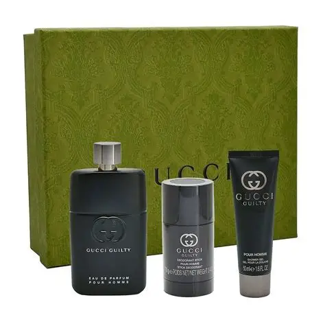Gucci Guilty Pour Homme poklon set 90 ml EDP + 50 ml shower gel + deodorant stick – luksuzan muški set sa elegantnim dizajnom, savršen za poklon i kompletnu negu sa prepoznatljivim muževnim mirisom. Kutija i proizvodi