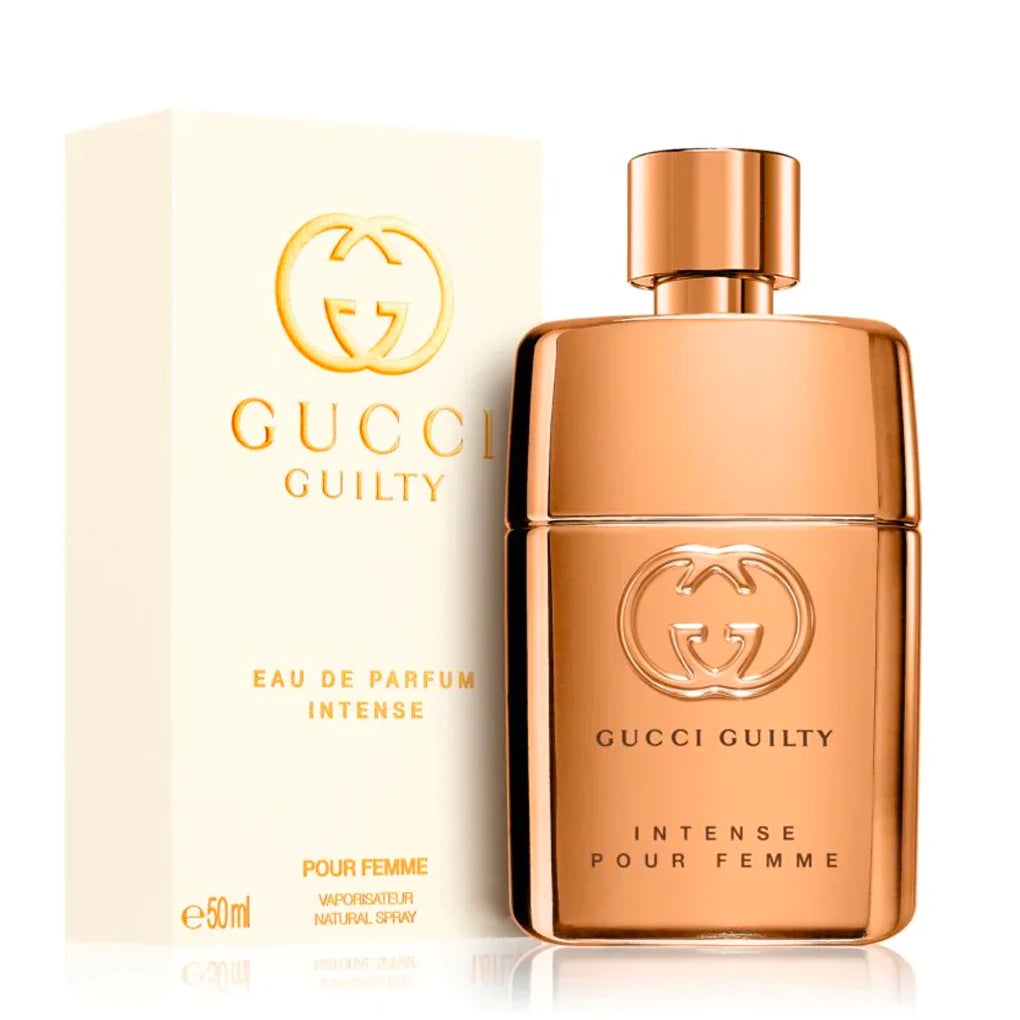 Gucci Guilty Pour Femme Intense EDP kutija – sofisticirano, tamno i elegantno pakovanje sa prepoznatljivim Gucci identitetom, namenjeno ženama koje vole intenzivne i luksuzne parfeme.