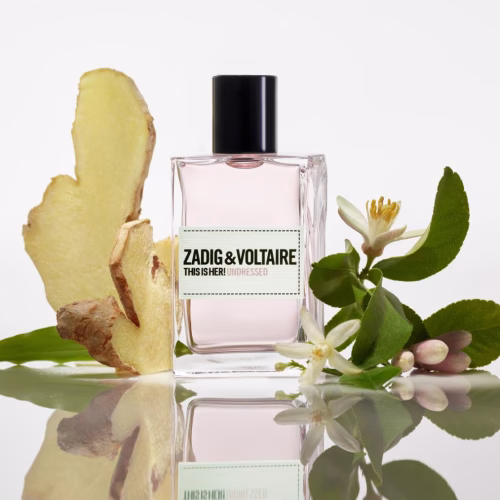 Zadig & Voltaire This Is Her! Undressed mirisne note – đumbir, neroli, ylang-ylang, cvet badema, sandalovina, vanilija i mošus u toploj i intimnoj ženskoj kompoziciji.
