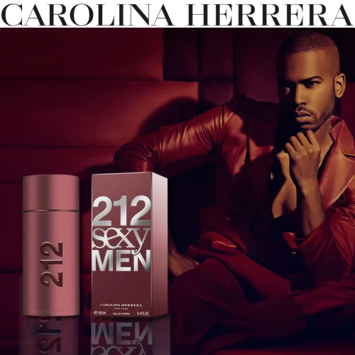 212 Sexy Men Carolina Herrera bočica muškog parfema i muskarac u braon, natois brenda