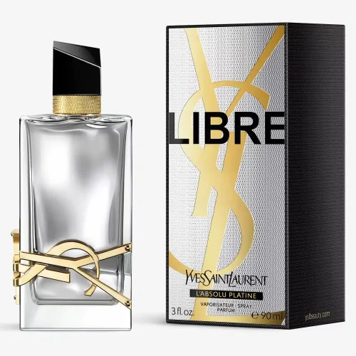 YSL Libre L’Absolu Platine EDP pakovanje – luksuzna kutija sa modernim dizajnom i detaljima u zlatno-srebrnim tonovima koja odražava moć, eleganciju i luksuz parfema.