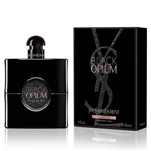 YSL Black Opium Le Parfum kutija – elegantno i glamurozno pakovanje koje prikazuje bogatu, noćnu i luksuznu energiju ovog intenzivnog ženskog parfema.