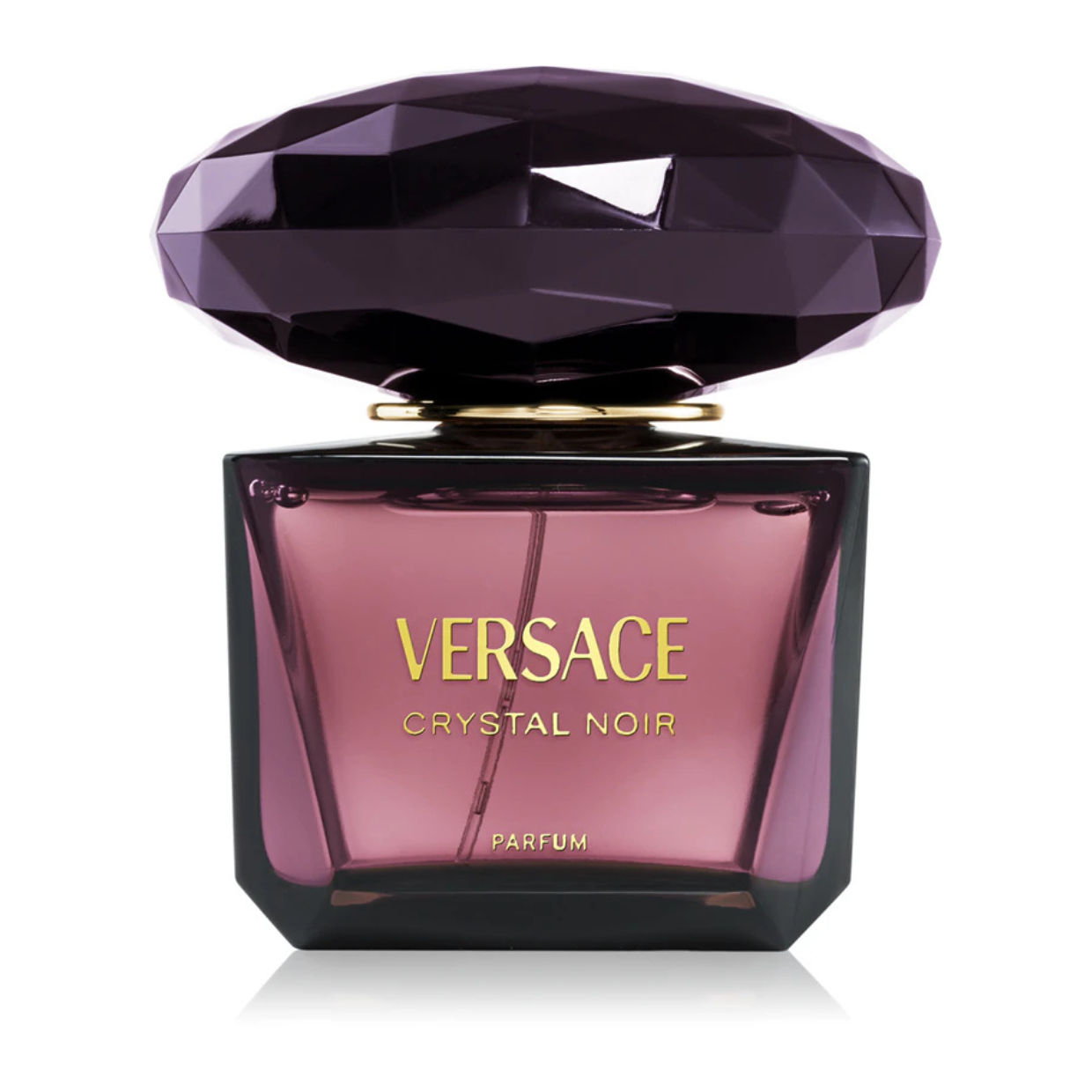 Versace Crystal Noir Parfum bočica – tamni kristalni dizajn na svetloj pozadini