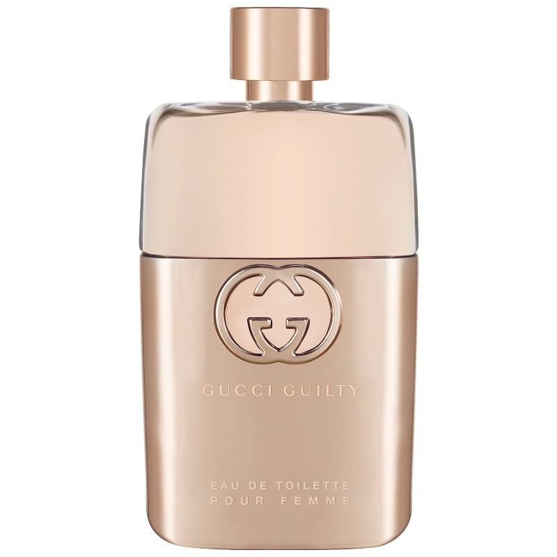 Gucci Guilty Pour Femme EDT bočica original – elegantna i ženstvena toaletna voda sa prepoznatljivim dizajnom, predstavljena tako da naglasi svetlu, cvetnu i osvežavajuću prirodu mirisa.