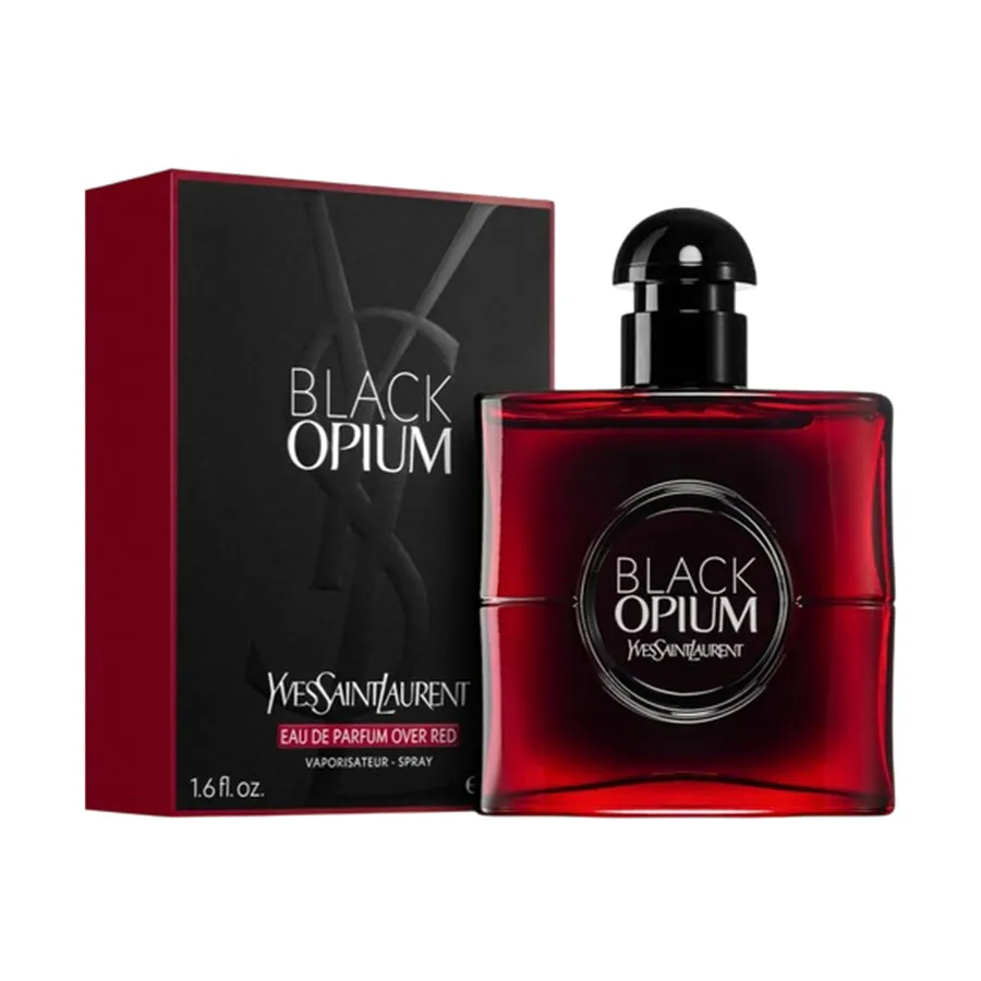 YSL Black Opium Over Red EDP kutija – luksuzno i moderno pakovanje koje odražava energiju, strast i urbani stil ovog intenzivnog ženskog parfema.