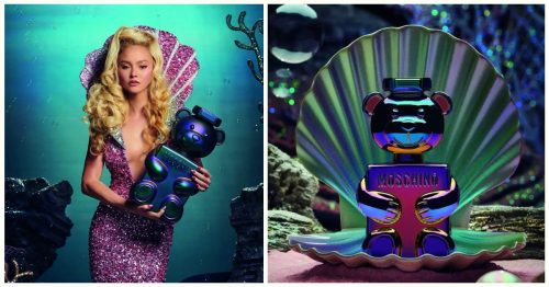 Moschino Toy 2 Pearl EDP parfem realna slika proizvoda u skoljci i u rukama sirene pod vodom