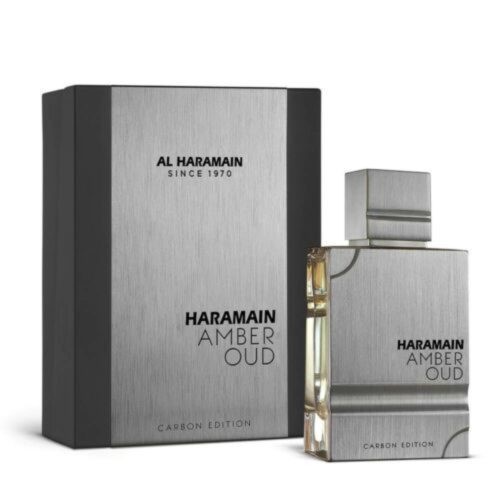 Detalj bočice i pakovanja Al Haramain Amber Oud Carbon Edition – elegantan dizajn parfema za žene i muškarce.