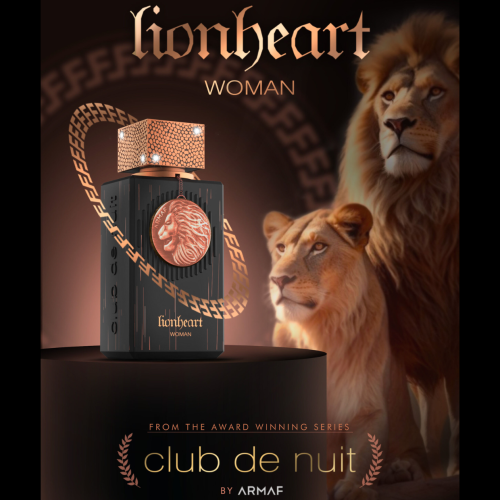 rmaf Club de Nuit Lionheart EDP u sofisticiranom ambijentu, idealan za večernje izlaske i posebne prilike. lav, lavica i bocica parfema
