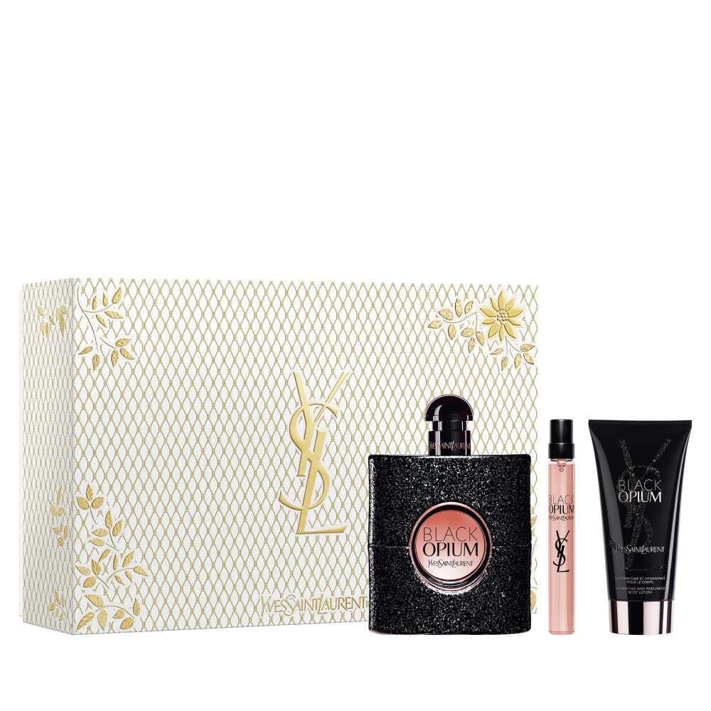 Slika YSL Black Opium Set zenski parfem – Luksuzni YSL Black Opium Set, ženski parfem sa 90ml EDP, 10ml mini EDP i 50ml balzamom za telo.