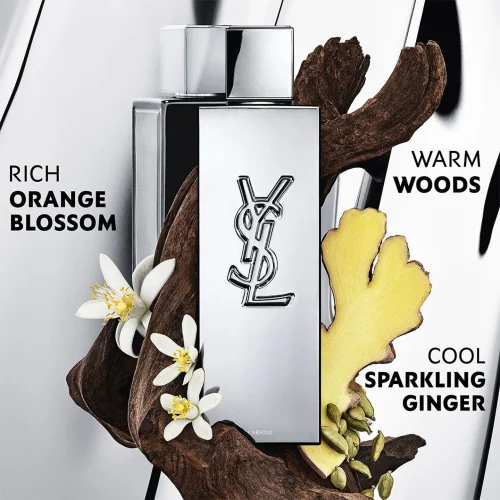 YSL Myslf LAbsolu toptaurus.rs 3 Mirisne note YSL MySLF L'Absolu muški parfem – Vizualni prikaz nota: bergamot, jasmin, sandalovina, amber i tonka u parfemu za muškarce.