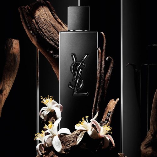 Mirisne note YSL MySLF Le Parfum muški parfem – Vizualni prikaz nota: bergamot, jasmin, sandalovina, amber i tonka u parfemu za muškarce.