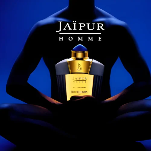 Boucheron Jaipur Pour Homme parfem detalj bočice na tamno p[lavoj pozadini