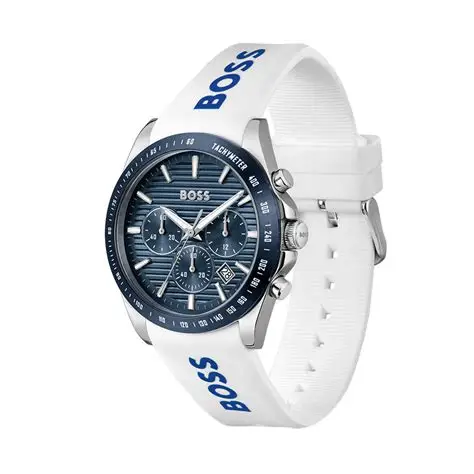 Profil srebrnog čeličnog kućišta Hugo Boss 1514238 STRIKE sa dugmićima chronograph funkcija
