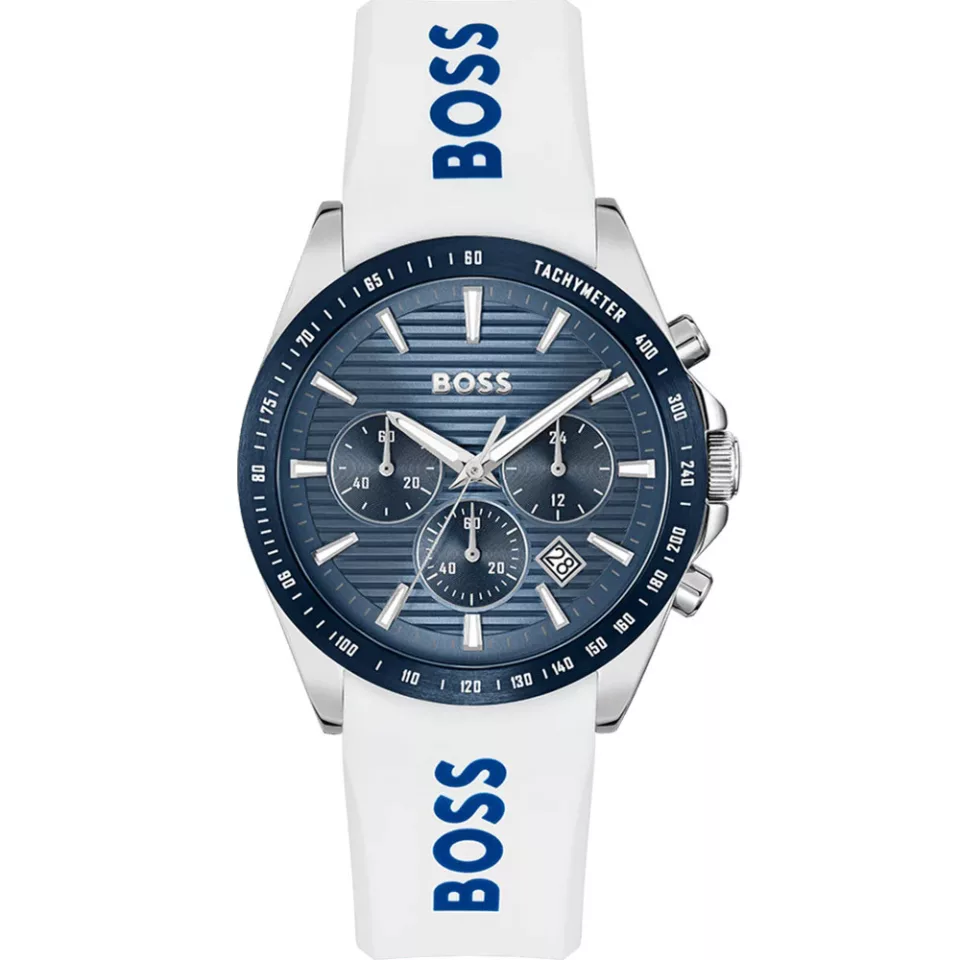 Hugo Boss 1514238 STRIKE muški chronograph sat sa plavim brojčanikom i belom silikonskom narukvicom