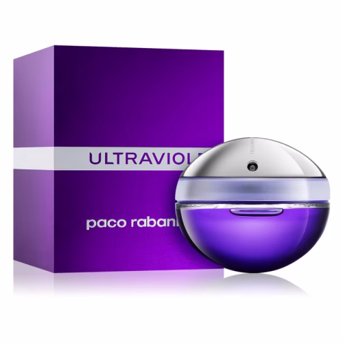 Alt: Pakovanje Paco Rabanne Ultraviolet EDP u ljubičastoj kutiji modernog dizajna