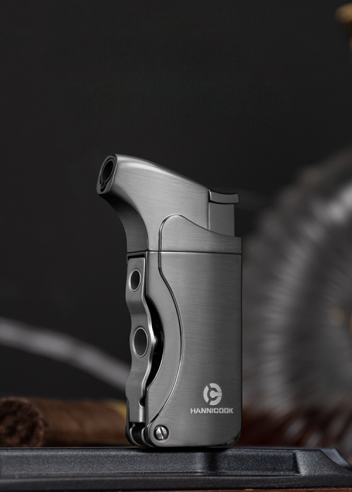 HANNICOOK upaljač sa dva bušača Jet H006GY toptaurus.rs Metalni upaljač dimenzije 75x42 mm siva boja