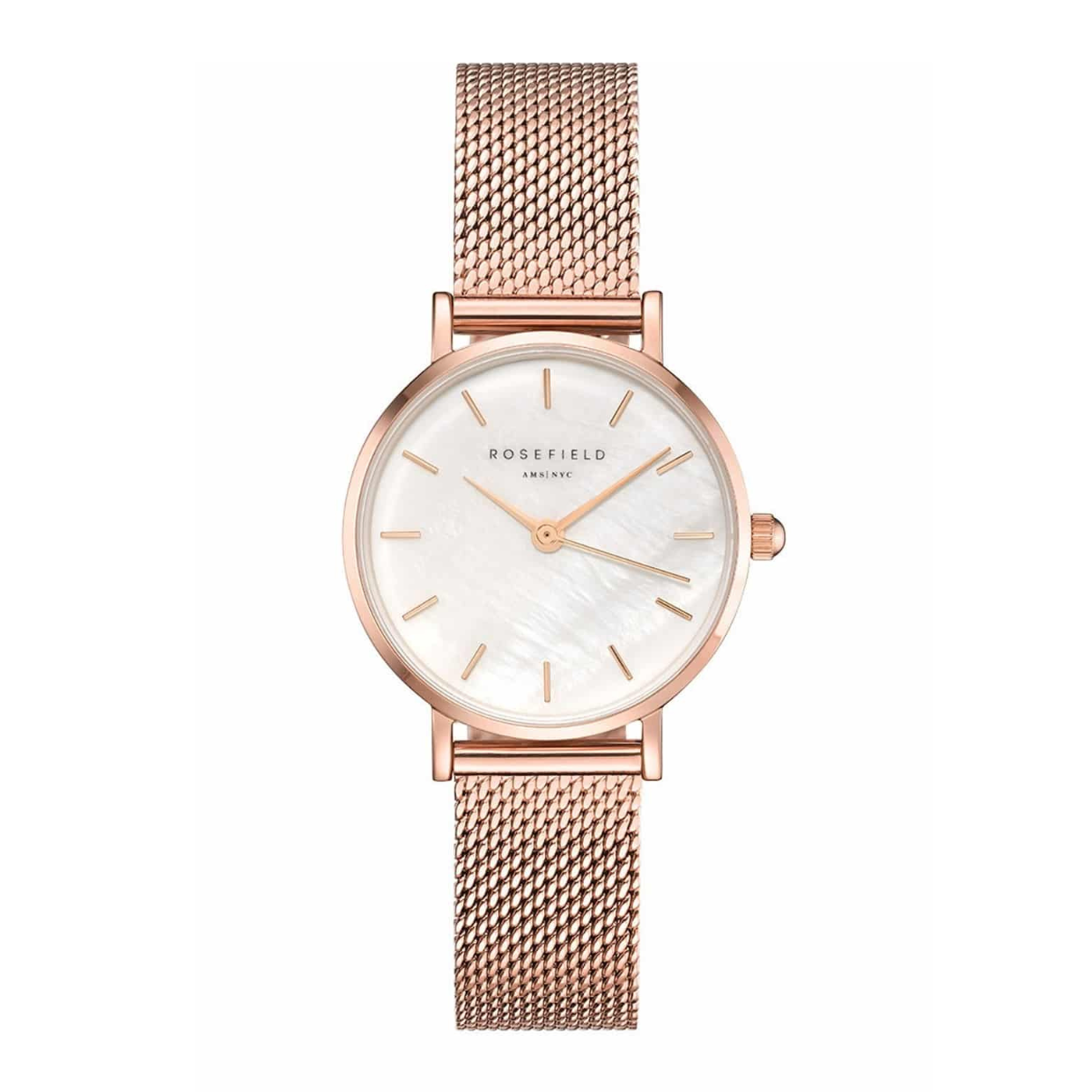 Rosefield 26WR-265 ženski sat sa rose gold mesh narukvicom i White Pearl brojčanikom