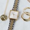 Elegantni Rosefield Boxy QVSGD-Q013 sat 26mm sa srebrno-zlatnom narukvicom