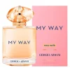 Armani My Way Sunny Vanilla EDP pakovanje i bočica na beloj pozadini.