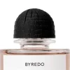 Byredo Black Saffron Absolu EDP unisex parfem – originalna bočica i detalj poklopca luksuznog mirisa sa karakterističnim dizajnom
