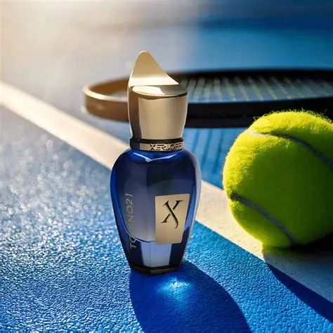 Xerjoff Torino 21 EDP unisex parfem toptaurus.rs Xerjoff Torino 21 EDP unisex parfem – originalna bočica luksuznog niche parfema na teniskom terenu pored reketa i teniske loptice