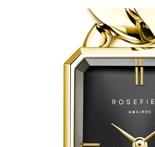 Rosefield SBGSG-O57 zenski sat toptaurus.rs Rosefield SBGSG-O57 Octagon kućište dimenzija 19,5 x 24 mm u zlatnoj boji, detalj crnog brojcanika